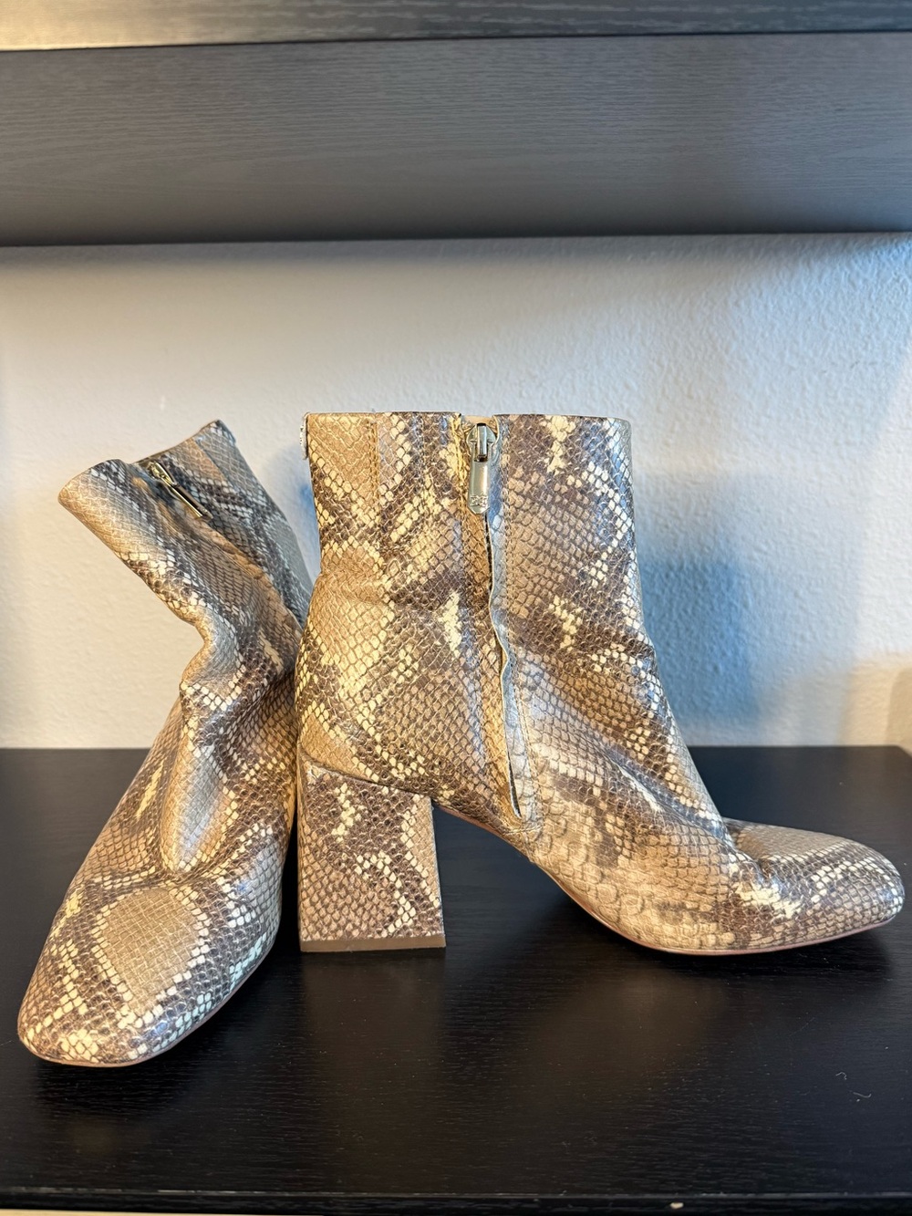Sam Edelman Daruby Snake Print Ankle Booties Block Heel Size 7.5